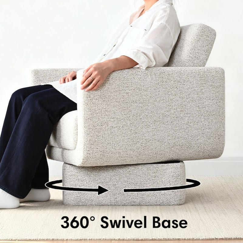 Beige Upholstered Swivel Barrel Accent Chair