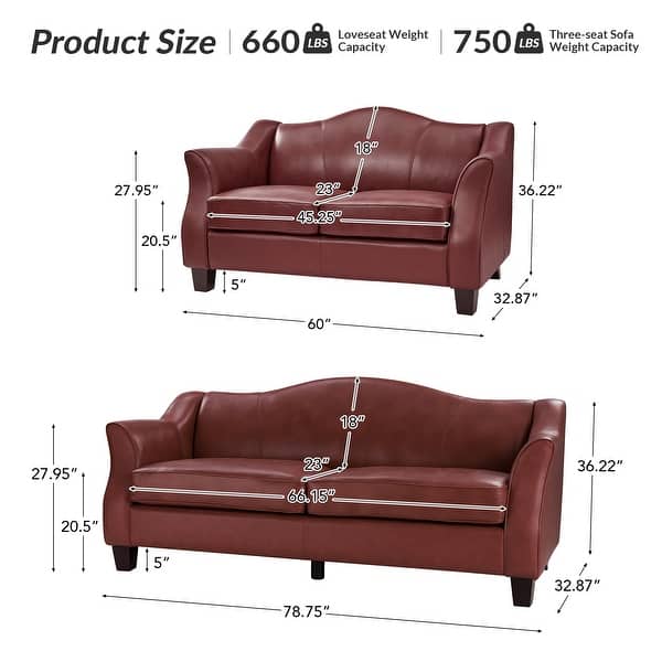 dimension image slide 1 of 3, Franco Traditional Genuine Leather Sofa Set of 2 by HULALA HOME