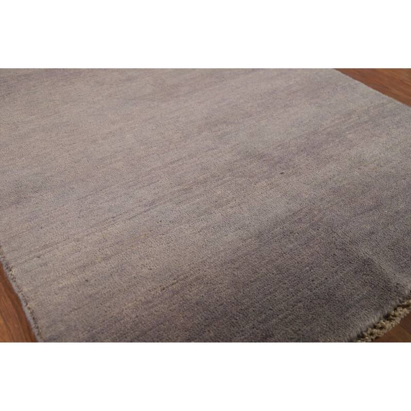 Gabbeh Modern Foyer Rug Handmade Grey Solid Wool Carpet - 2'10"x 3'11"