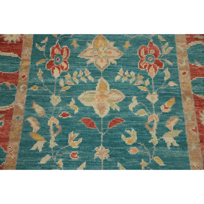 Hand Knotted Oriental 100% Wool Carpet Transitional All-Over Green Oushak Area Rug - 5' 3'' X 3' 1''