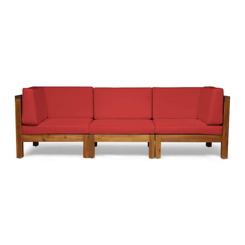 Brava Outdoor Cushioned Acacia Wood Sofa by Christopher Knight Home