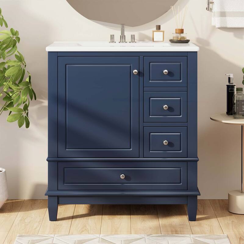 Freestanding Vanity Set with Shelf and Three Drawers,Soft Close Door