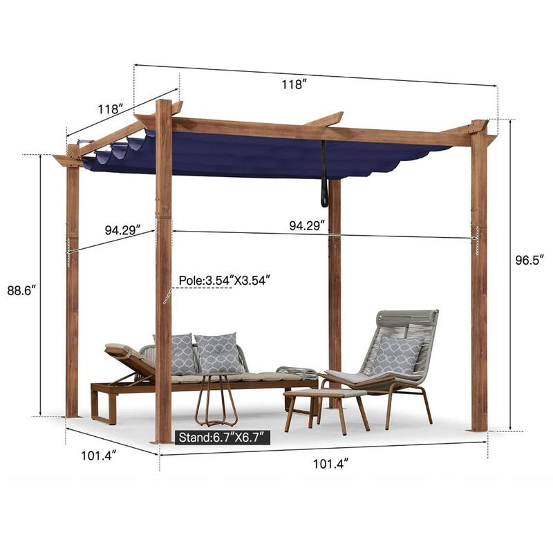 PURPLE LEAF Gazebo Wood Grain Metal Frame Pergola with Extra Top Roof for Patio
