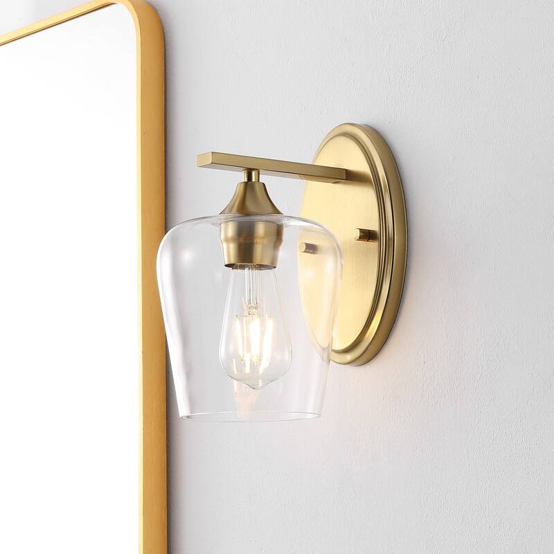 Iron/Seeded Glass LED Vanity Light, by JONATHAN Y - 1-Light - Brass Gold