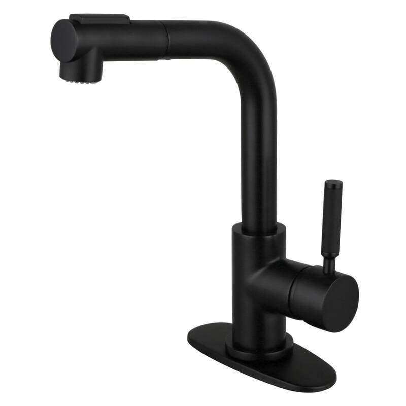 Kingston Brass Kaiser Single-Handle 1-or-3 Hole Deck Mount Pull-Out Sprayer Kitchen Faucet - Matte Black