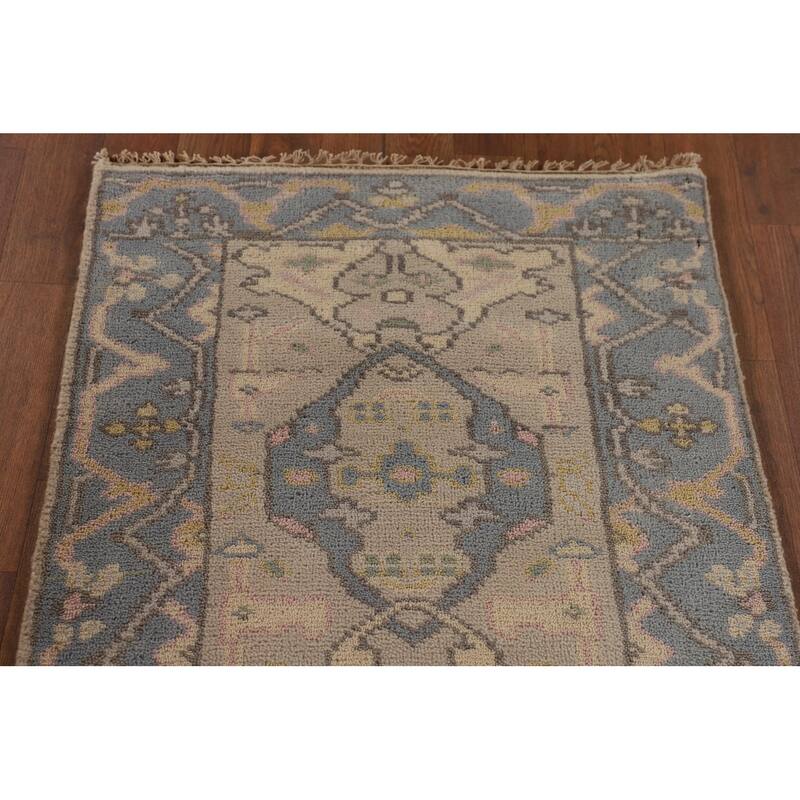 Earth Tone Oushak Oriental Runner Rug Handmade Wool Carpet - 2'3"x 10'1"