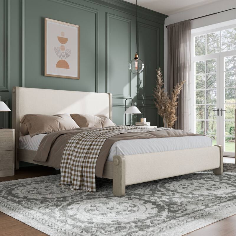 Furniture of America Weegin Modern White Oak Wood Upholstered Panel Bed - Queen