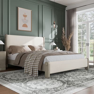 Furniture of America Weegin Modern White Oak Wood Upholstered Panel Bed