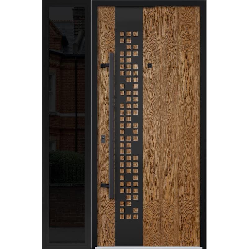 Exterior Prehung Steel Entry Door Ronex 0131 Grey 2 Sidelites Top Window Stainless Steel Inserts 16+36+16x96 Left Hand - Beige - 50 x 80