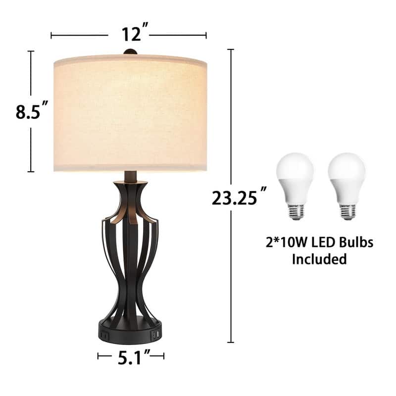 KAWOTI 23" Touch Control Table Lamp Set with Bulbs, USB Port(set of 2) - W12" * H23.25"