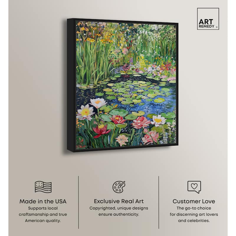 Art Remedy Impressionist Pond Framed Impressionism 1 Piece Canvas Wall Art /Monet And Van Gogh Inspired Art