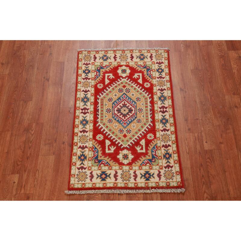 Red Kazak Oriental Accent Foyer Rug Handmade Geometric Wool Carpet - 2'0"x 3'0"
