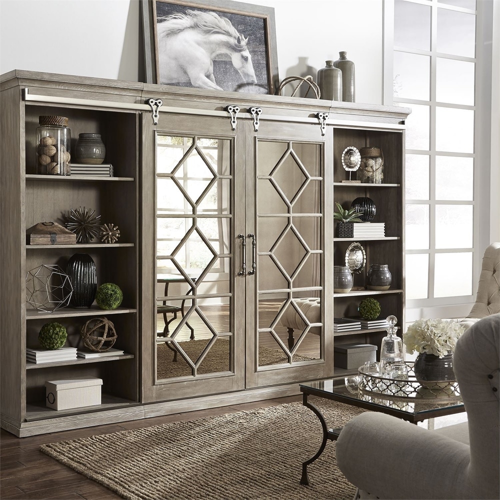 Mirrored Reflections Taupe Entertainment Center with Piers