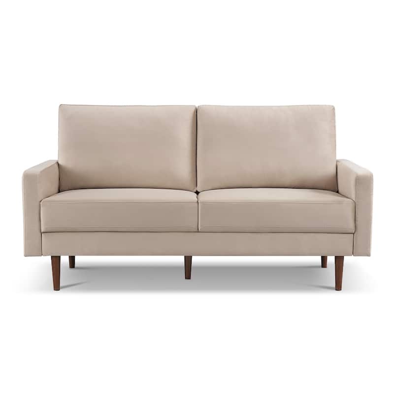 HomeRoots 69" Beige Velvet Sofa With Dark Brown Legs - 69