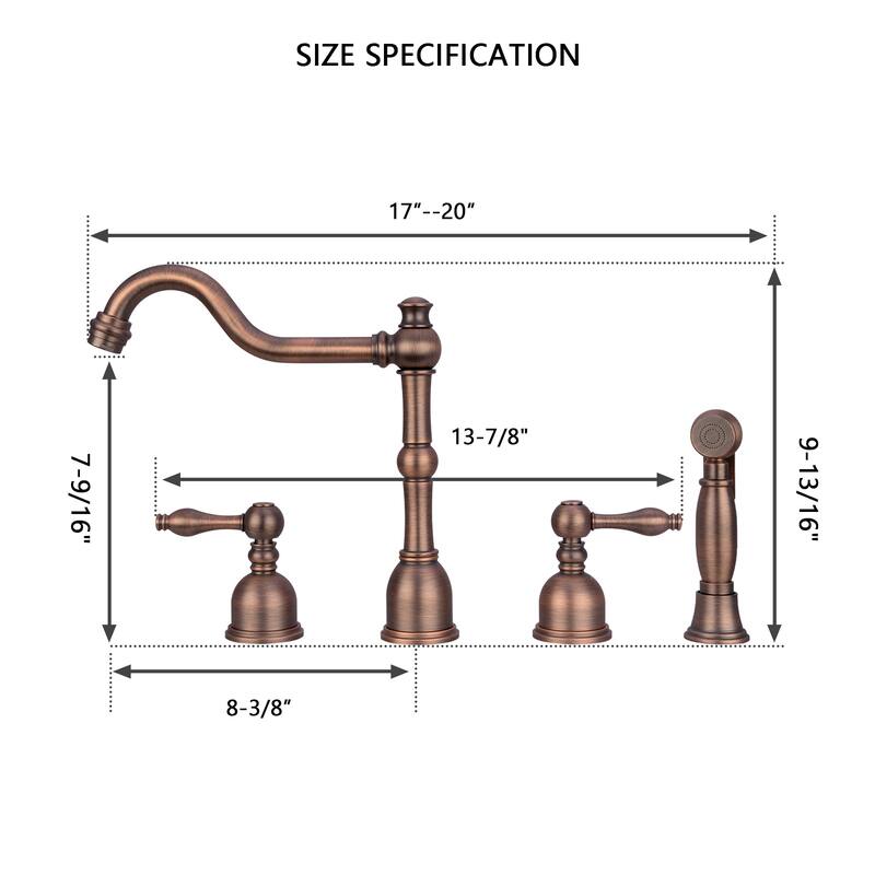 Two-Handles Widespread Kitchen Faucet with Side Sprayer