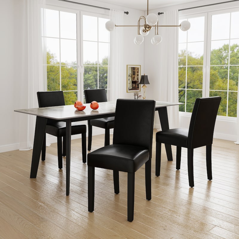 Faux Leather or Fabric Parsons Dining Chairs Set of 2 with Wood Legs