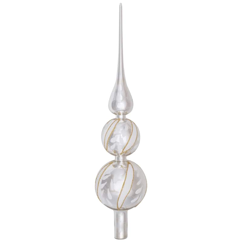 Glittered Glass Finial Christmas Tree Topper - 14.5" - Silver and White