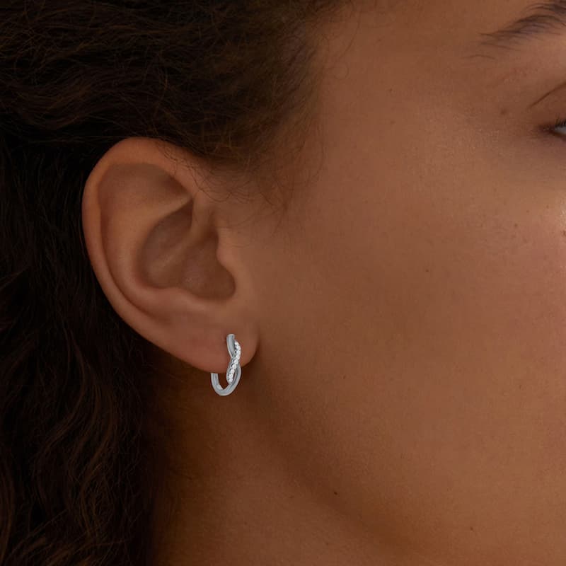 1/10ct TDW Diamond Hoop Earrings in Silver for Women