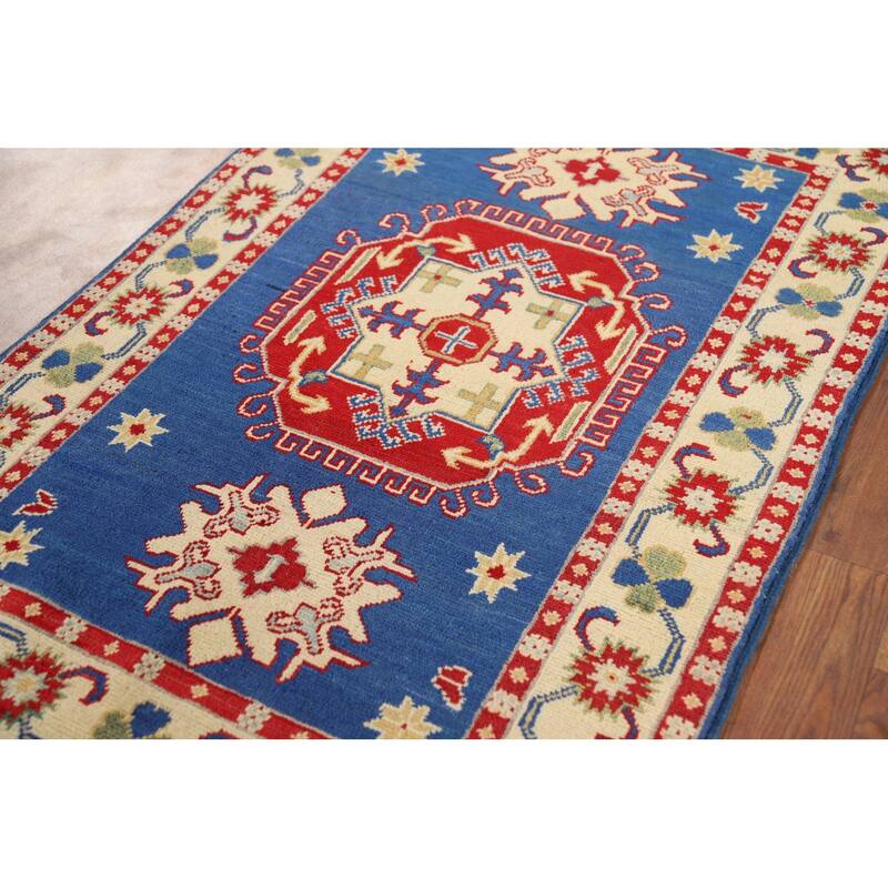 Blue Kazak Oriental Foyer Rug Hand-Knotted Wool Carpet - 2'8" x 4'0"