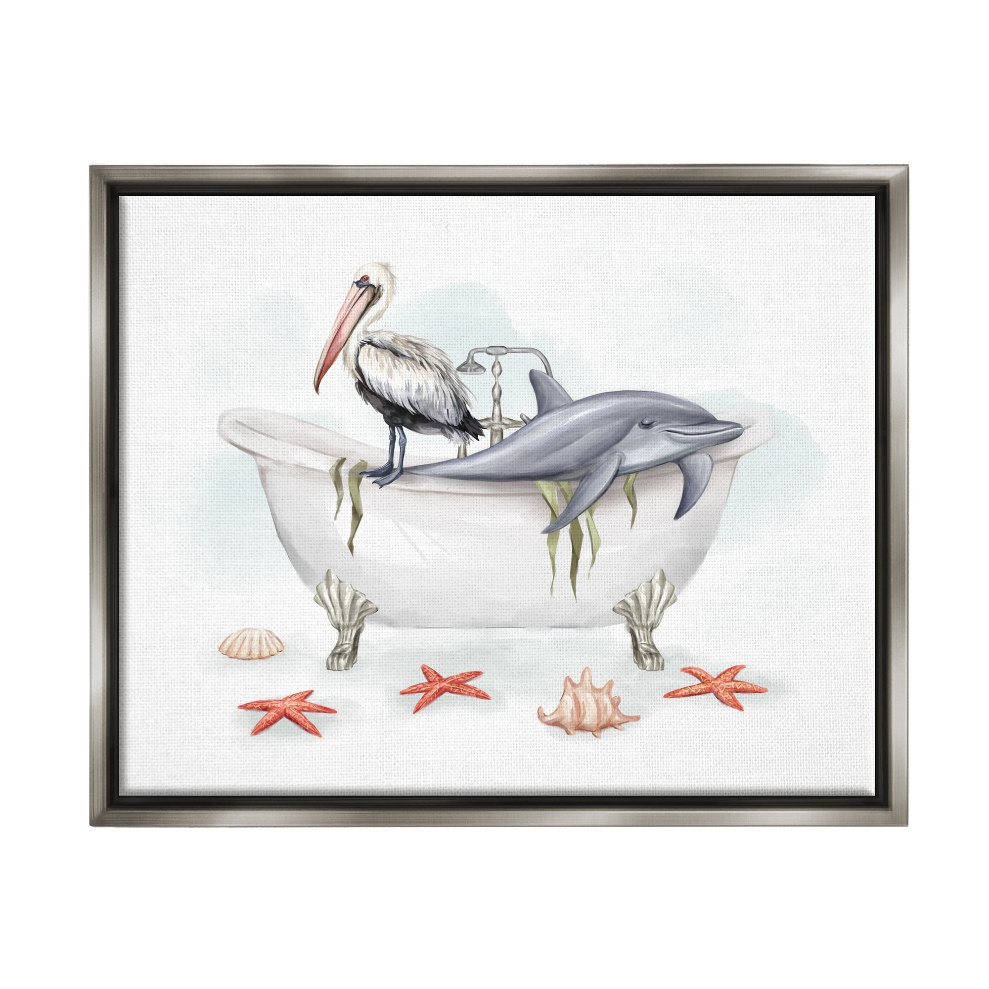 Stupell Nautical Bathtub Animals Framed Floater Canvas Wall Art Design by Ziwei Li
