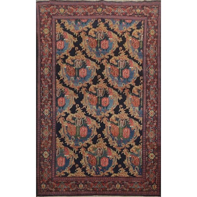 Hand Knotted Oriental 100% Wool Carpet Traditional Floral Navy Blue & Blues Senneh Area Rug - 6' 5'' X 4' 3''