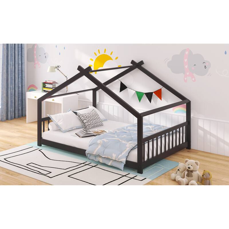 Full Size Canopy Bed with Pinewood Frame, No Box Spring