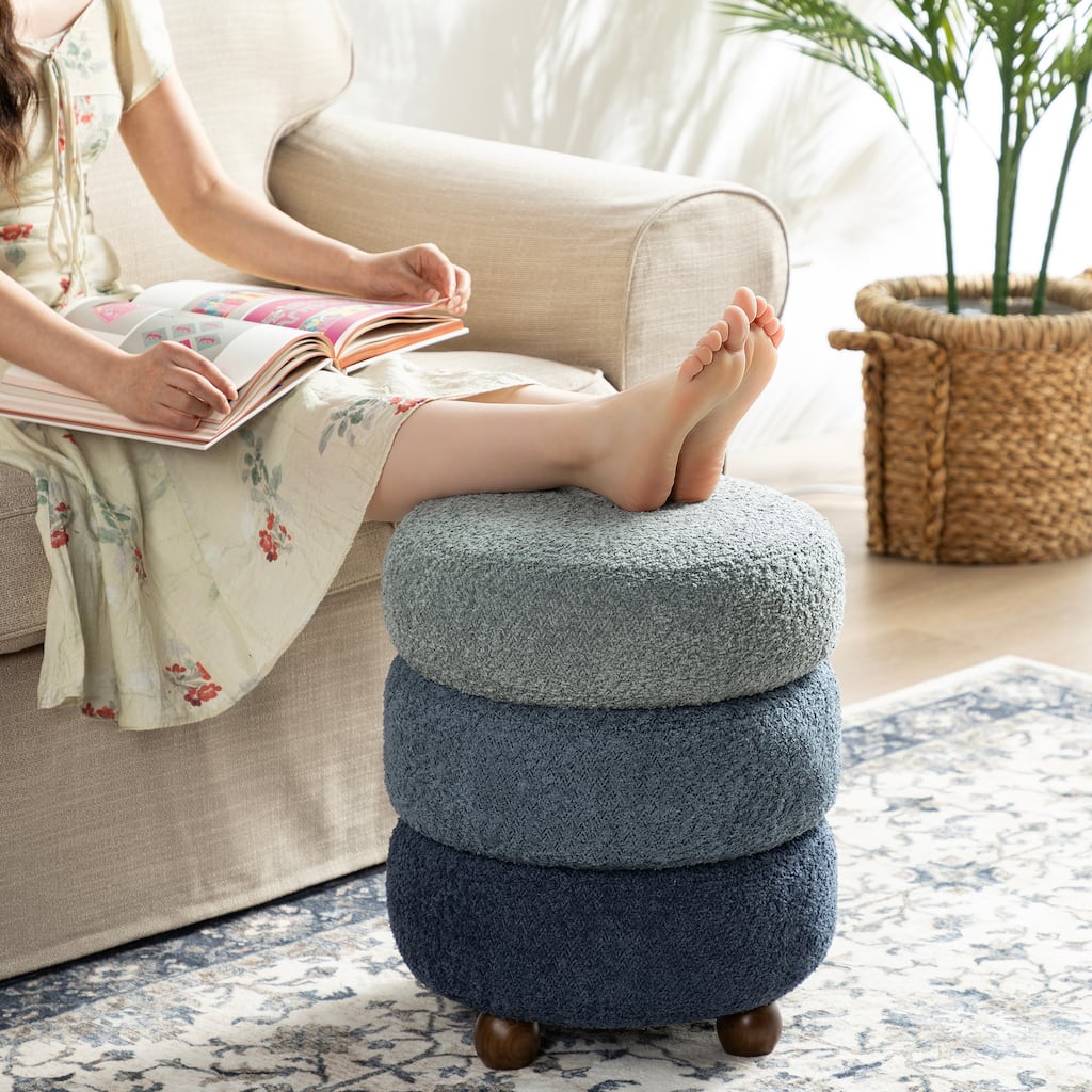 Glitzhome 19"H Gradient Upholstered Storage Ottoman or Accent Stool with Rubberwood Ball Feet