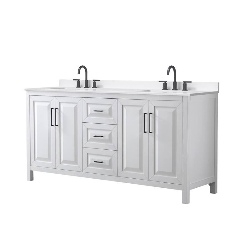 Wyndham Collection WCV252572D-QTZ-US3MXX Daria 72" Free Standing - White / White Quartz Top / Matte Black Hardware