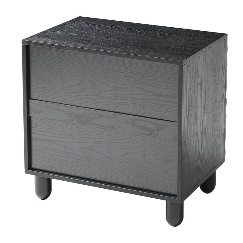 COZAYH Contemporary Wooden Nightstand Featuring 3D Wave Fronts, Modern Storage Dresser with Groove Handles