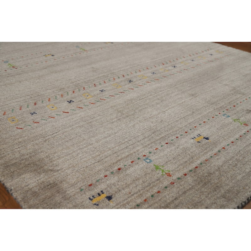 Hand Knotted Oriental 100% Wool Carpet Tribal Animal Pictorial Greys & Charcoal Gabbeh Area Rug - 7' 9'' X 5' 0''