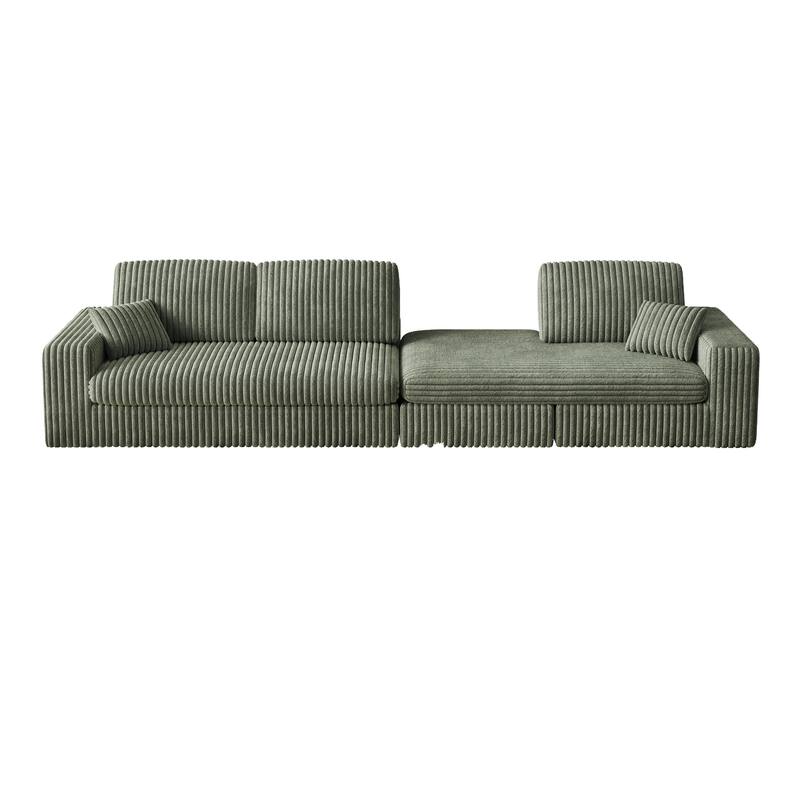 L-Shaped Sectional Sofa with Chaise Lounge, Corduroy Modular Foam Sofa, Upholstered Sofa with 2 Cushion & 2 Throw Pillows