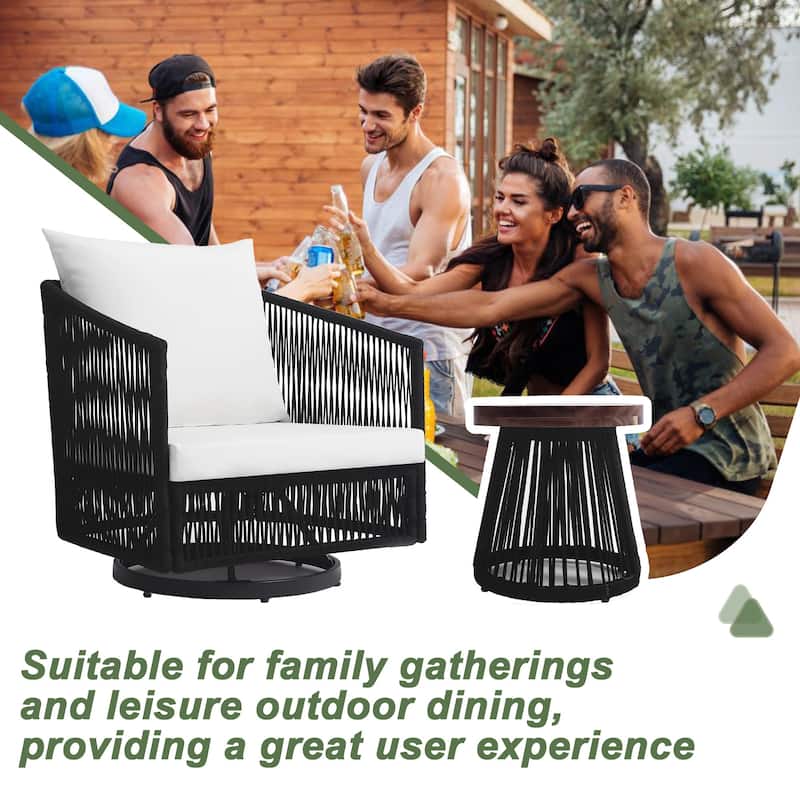 3-piece Cushioned Swivel Patio Wicker Furniture Set Outdoor Rattan Bistro Set