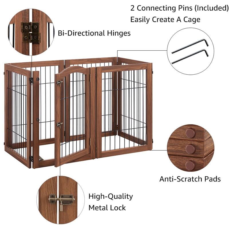 beeNbkks Extra Wide Pet Gate, 6 Panels Freestanding