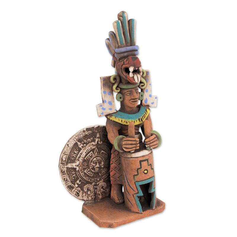 Novica Handmade Aztec Drummer Ceramic Sculpture