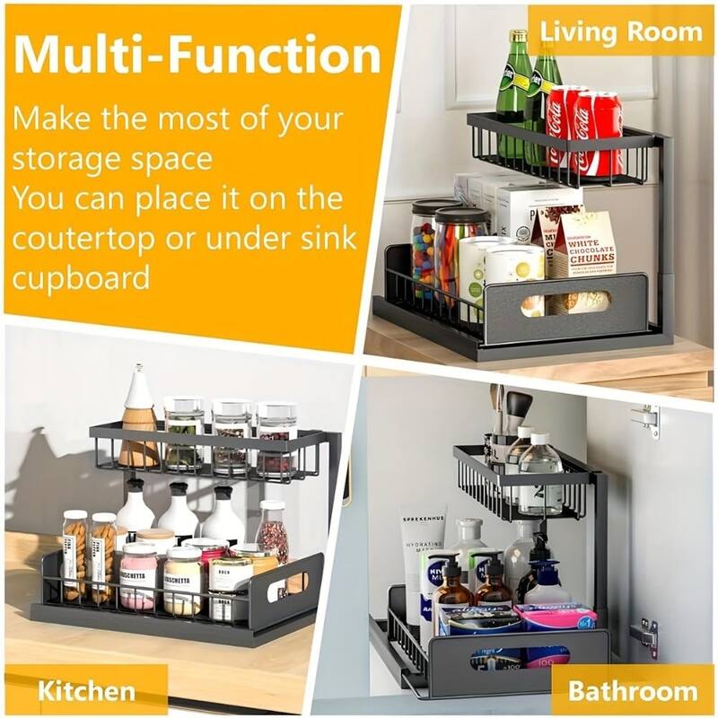 2 Tier Under Sink Organizer Slide Out Kitchen Cabinet Organizer
