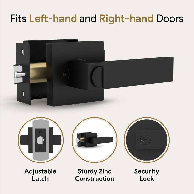 Mega Handles ROBELL Modern Square Entry Door Lever Lock Set | Fits All Standard Spaces | Bedroom Door Lock | Reversible Handle