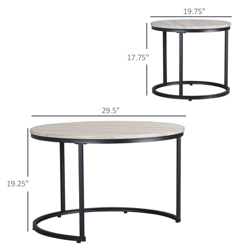 Grey MDF and Metal Nesting Coffee Tables Set, Adjustable and Durable - Dia 29.5" x 19.25"H (large table)