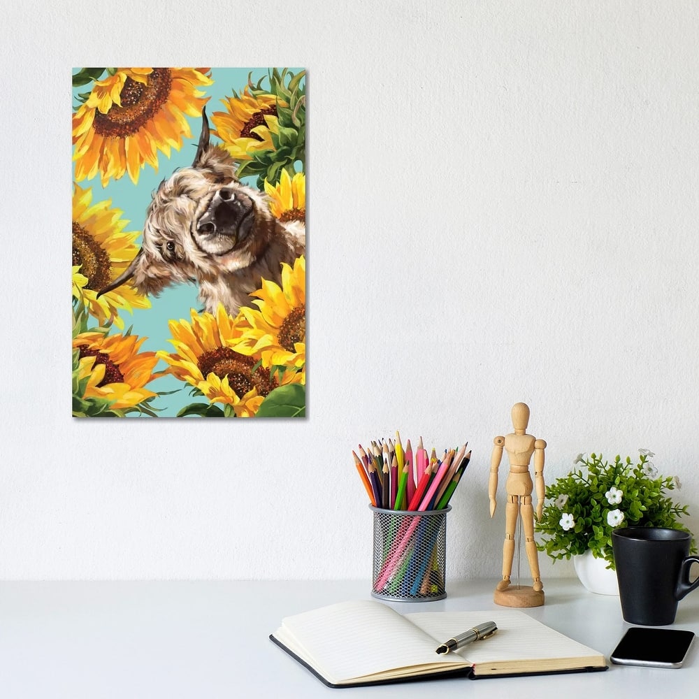 iCanvas "Highland Cow With Sunflower" by Big Nose Work Canvas Print