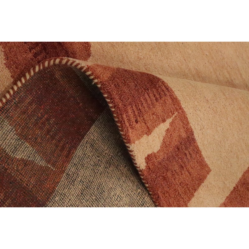Hand Knotted Oriental 100% Wool Carpet Modern Bordered Brown Gabbeh Area Rug - 7' 9'' X 5' 7''
