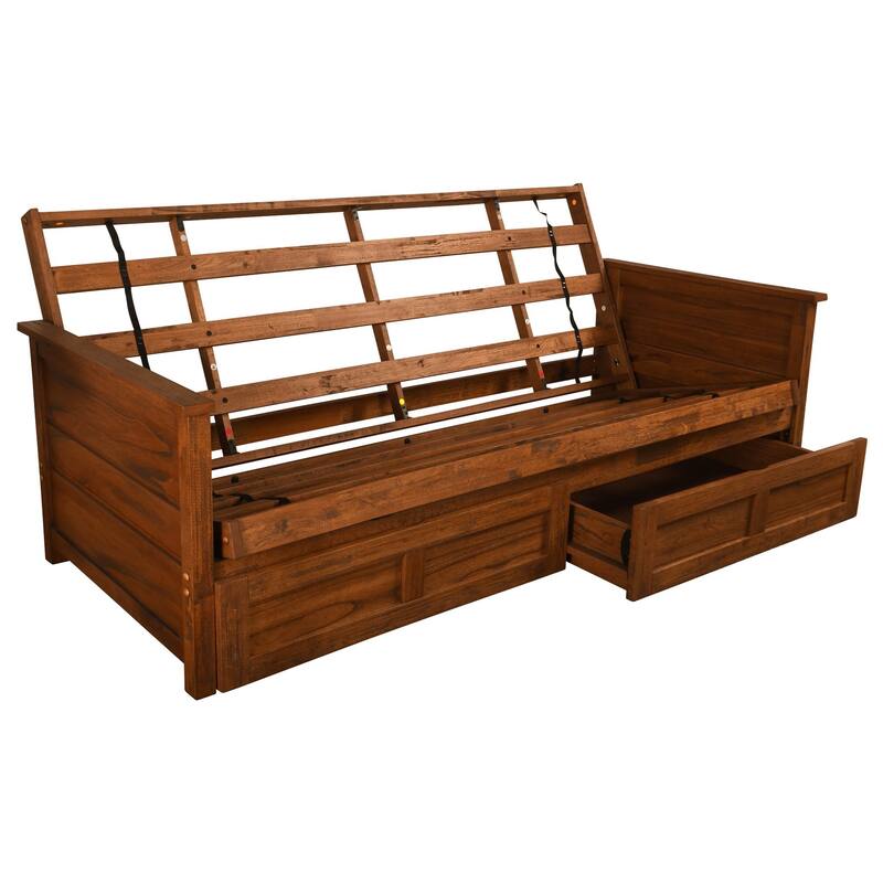 Somette Lexington Full-size Futon Frame with Storage Drawers in Weathered Brown, Mattress Not Included