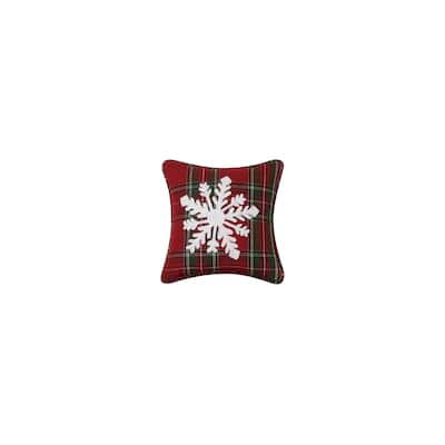Petite-Size Snowflake Embroidered Plaid Holiday Pillow