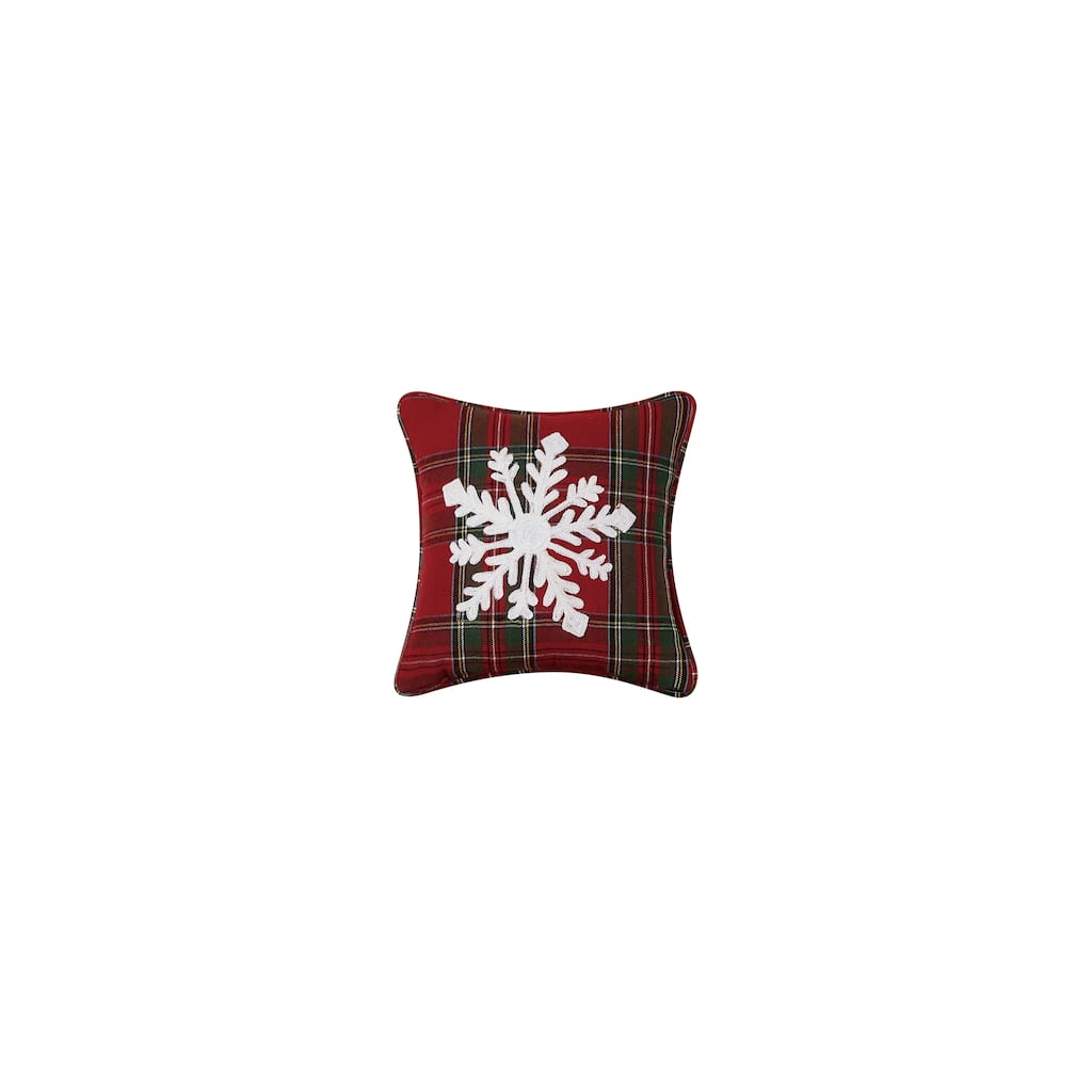 Petite-Size Snowflake Embroidered Plaid Holiday Pillow
