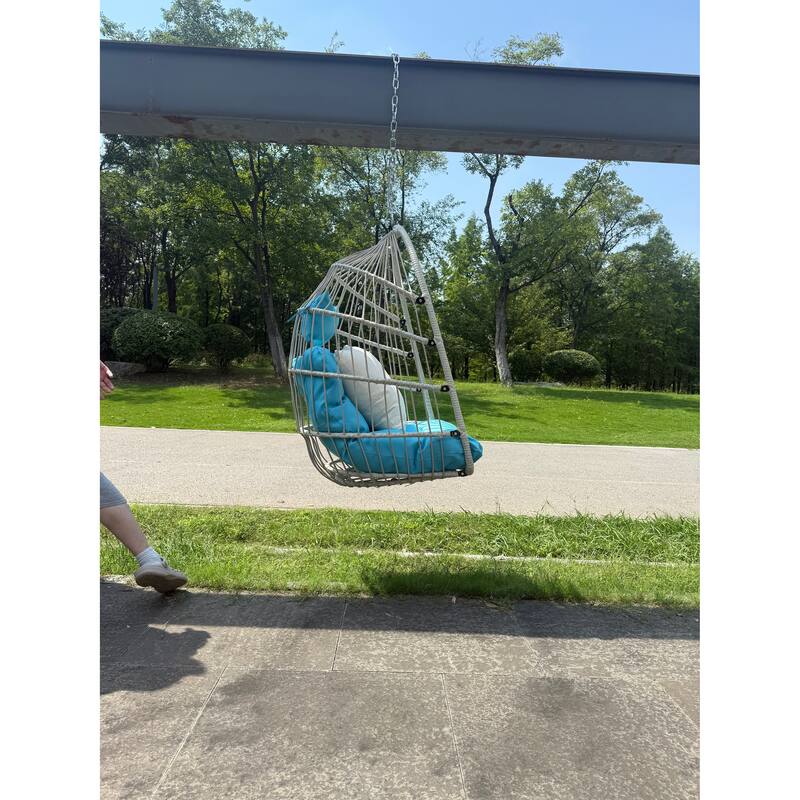 Hanging Chair PE Hanging Chair with Stainless Steel Suspension kit, Outdoor Garden Rattan Egg Swing Chair with Cushion
