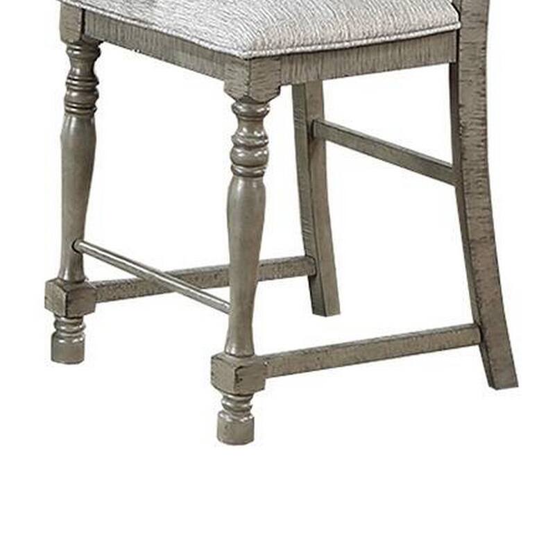 Rizi Counter Height Chair Set of 2, Carved Legs, Open Slats, Gray Wood