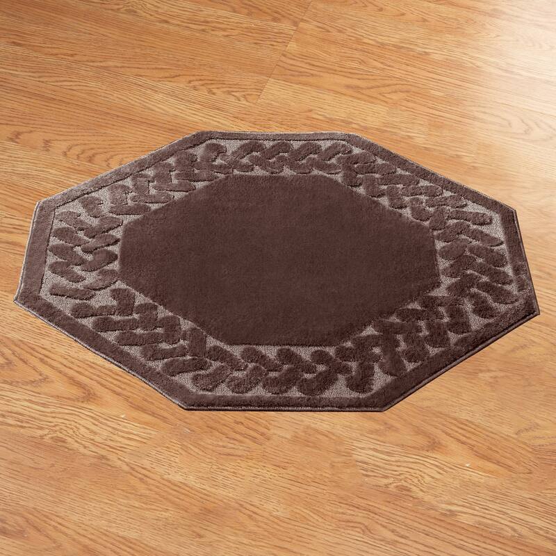 Herringbone Trim Skid-Resistant Backing Accent Rugs - Brown - 48" - Octagon