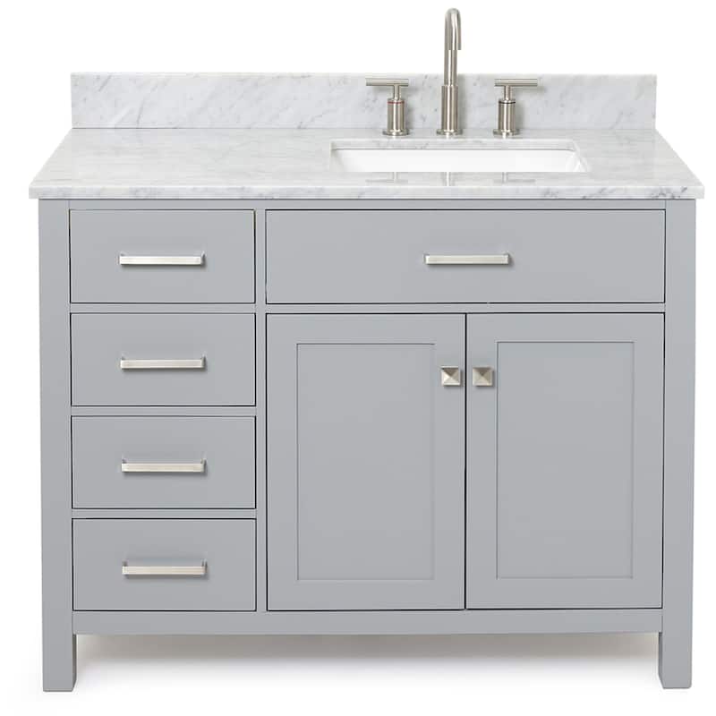 Ariel H043SRCW2RVO Bristol 42" Thick Carrara Marble Vanity Top - Grey - Ash Finish