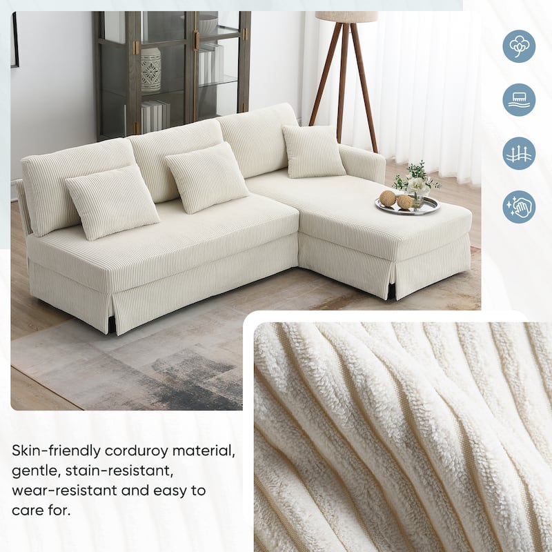 Modern 4-Seater L-Shaped Corduroy Sofa with Convertible Chaise for Living Room