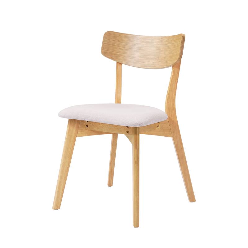 Mid-Century Walnut Finished Frame Upholstered Dining Chairs, Set of 4, Light beige+Natural