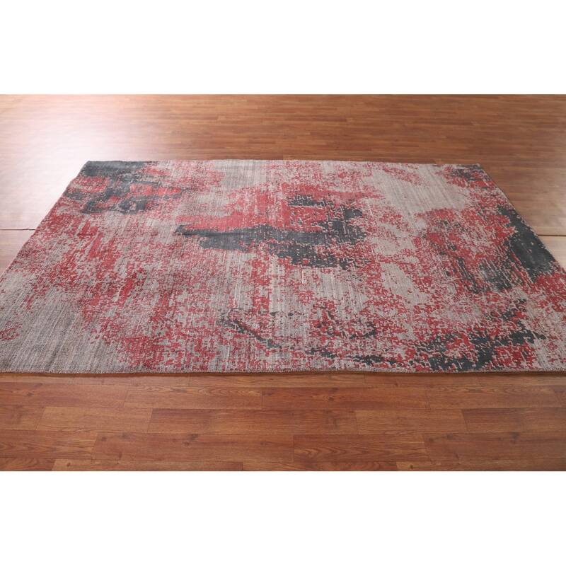 Pink Abstract Area Rug Handmade Contemporary Wool Carpet - 5'1"x 8'3"