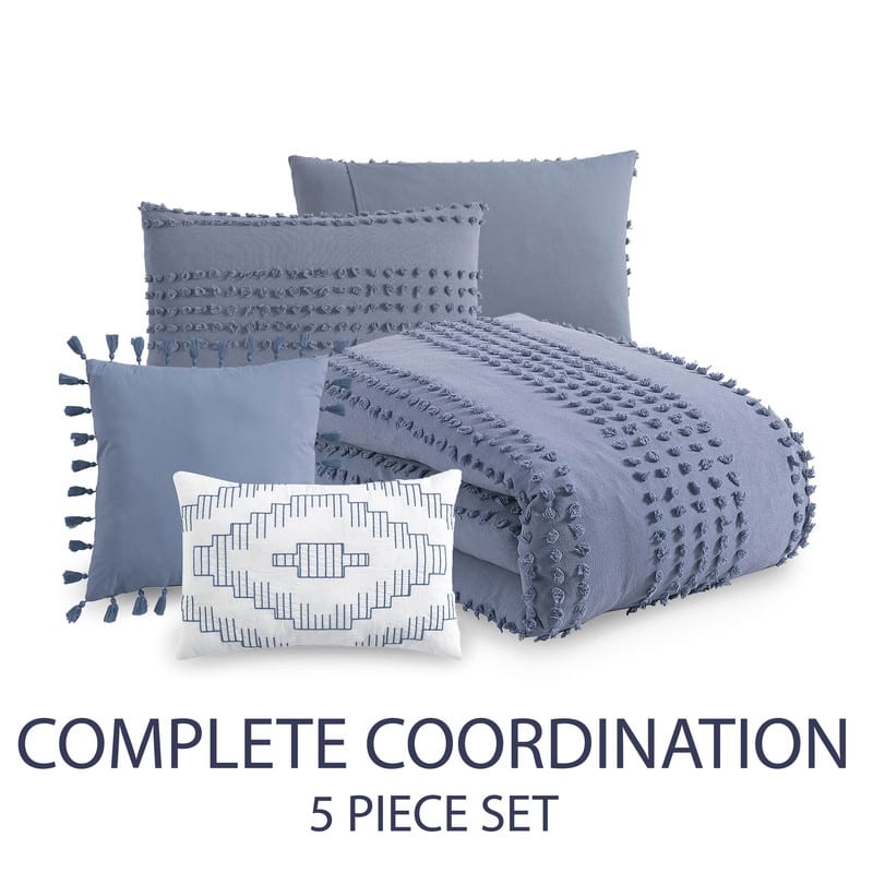 Marilla 100% Cotton Clipped Dots Stripes Jacquard 5-Piece Bedding Comforter Set